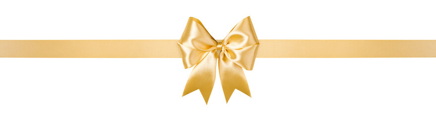 Gold Bow and Ribbon Isolated on White and Png Transparent Background, Clipping Path Included