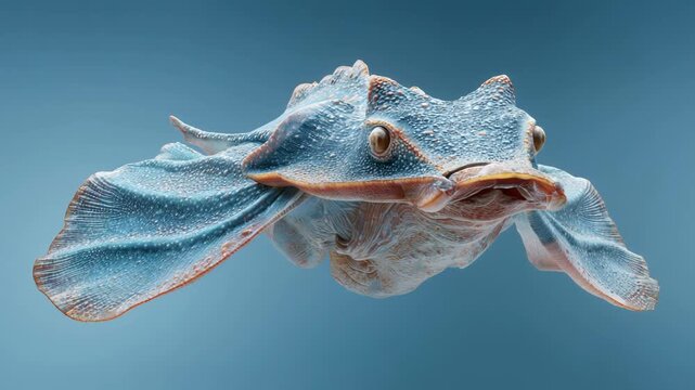 Colossal exo biology alien sea creature, realistic on a plain blue background