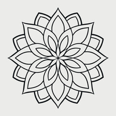 Intricate adult floral coloring book style elegant circular mandala with lotus patterns and ultra-thin symmetrical vector line art design