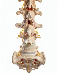 Obraz premium Lumbar Spine Anatomy Human Vertebrae, Spinal Cord, and Nerves, isolated on white background