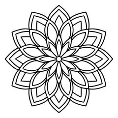 Intricate adult floral coloring book style detailed hand-drawn mandala with floral geometric patterns and crisp symmetrical black and white line art