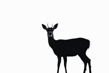 Deer Silhouette: A solitary deer silhouette stands elegantly, its form a dark contrast against a pristine backdrop, a symbol of nature's subtle beauty.