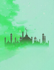 mosque poster, mosque background, Islamic poster, Ramzan poster, Moharram poster, Islamic Mosque Silhouette with Crescent Moon Background