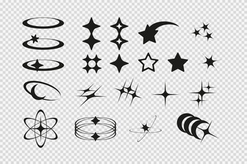 Y2K vector shapes collection with sparkles, stars, halos, and abstract futuristic elements. 2000s retro aesthetic. Perfect for digital design, stickers, poster.