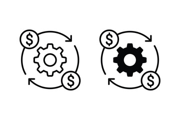 Costs optimization and production efficiency icon. Finance management icons vector. Money processes icon concept outline and solid symbol design.