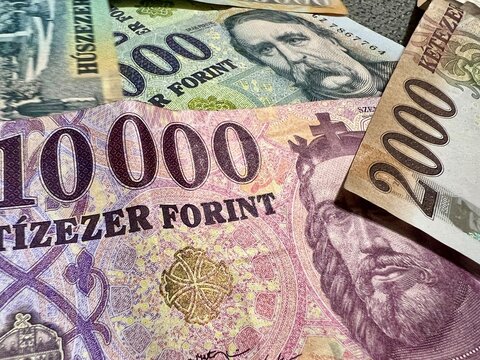 Hungarian forint currency banknotes with different denominations