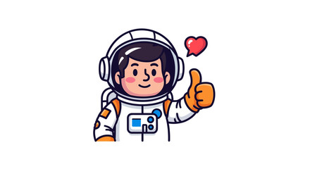 Astronaut giving a thumbs up with a heart symbol, representing space exploration and positive affirmation, perfect for science and technology themes
