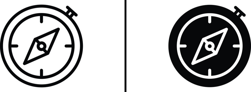 Compass Icon: Navigating the unknown with precision, a compass serves as a guide for direction and exploration. This minimalist icon represents the core principle of guidance and orientation.