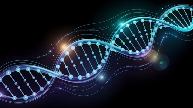 Futuristic digital art dna strand glowing with cyberpunk neon lights science abstract - Powered by Adobe