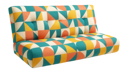 Geometric print futon cover, refreshing a versatile piece in a teen's room.