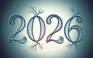 DNA-themed 2026 number design science and technology concept innovative design for the year ahead