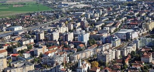 Panoramic view of Deva city, Romania, seen from Deva fortress.
