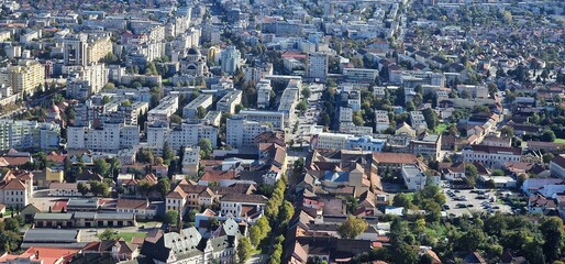 Panoramic view of Deva city, Romania, seen from Deva fortress.
