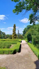 Medieval garden during sunny spring day
