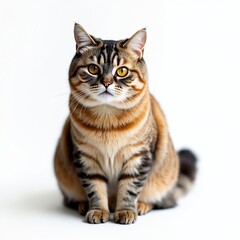 Obraz premium Adorable Exotic Shorthair cat on white background. Orange tabby cat, close up shot. Fluffy pet, studio portrait. Cute feline with expressive eyes. Domestic animal concept.