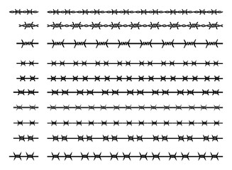 Fototapeta premium Barbed Wire Borders Set Heavy Rough Spiked Lines Seamless Vector Dividers