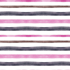 Seamless striped pattern; brown, gray, and pink watercolor stripes. A simple and easy print for pillows, tablecloths, and other fabrics. Contemporary style