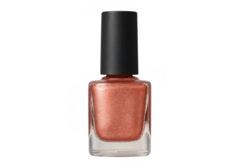 Shimmering copper nail polish bottle on transparent background
