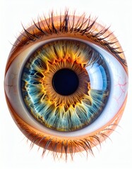 Eye Close-Up Detailed Human Iris, Colorful Eye, Vision, isolated on white background