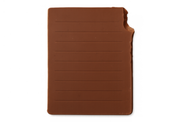 Broken milk chocolate bar partially eaten with a bite mark, sweet dessert or snack, transparent background