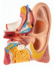 Human Ear Anatomy Model Detailed Medical Education Resource, isolated on white background