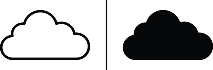 Cloud Icons in Contrast: A minimalist pair of cloud icons, one outlined and the other solid, represent the concept of cloud storage or weather. Evoking clarity and simplicity.