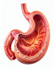Stomach Anatomy Cross Section Human Digestive System Illustration, isolated on white background