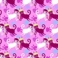 Retro seamless cats pattern for wrapping paper and fabrics and linens and kids clothes print