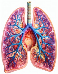 Lungs Anatomy Illustration Respiratory System, Pulmonary Health, isolated on white background
