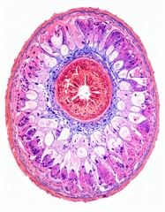 Cross-section of Earthworm Anatomy Intestine, Ceolom Cavity, and Body Wall, isolated on white background