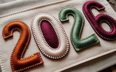 Handmade felt 2026 numbers colorful and textured perfect for new year decorations and crafts