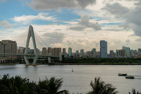 Haikou city bridge and skyline
