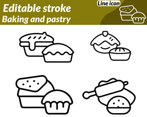 Baking and pastry set line icon. Perfect for bakery branding café menus cooking tutorials pastry packaging or baking apps. Representing creativity craftsmanship and the joy of homemade desserts.