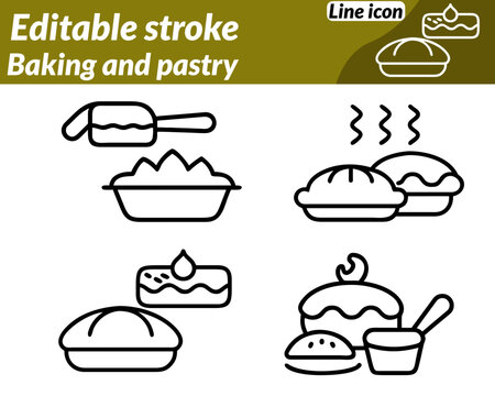 Baking and pastry set line icon. Perfect for bakery branding café menus cooking tutorials pastry packaging or baking apps. Representing creativity craftsmanship and the joy of homemade desserts.