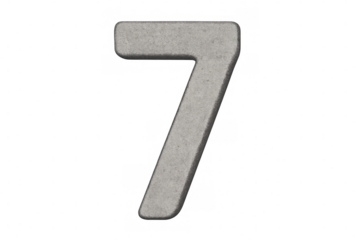 Concrete textured number seven digit standing, showing a rough grey surface. The background is transparent