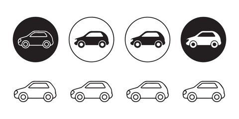 transport icon collection sedan suv hatchback profiles in monochrome circles and stroke outlines