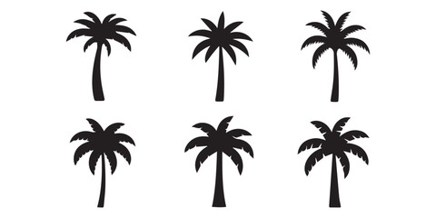 Fototapeta premium stylized palm tree silhouettes variations vector ai eps png jpeg tropical beach logo and decoration elements