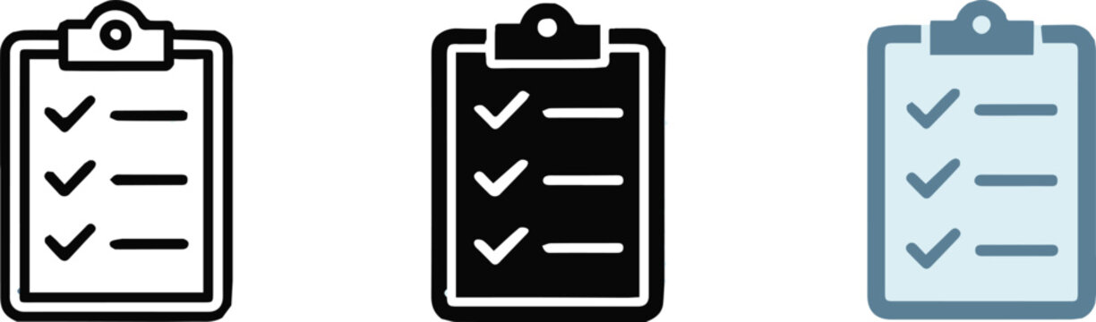 checklist clipboard icons set three styles task completion productivity interface vector illustration