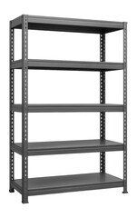 Adjustable metal shelving unit for organizing toys in a garage.