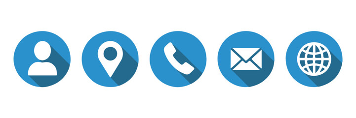 contact icons set user profile location phone email website flat blue vector ui symbols for web and business