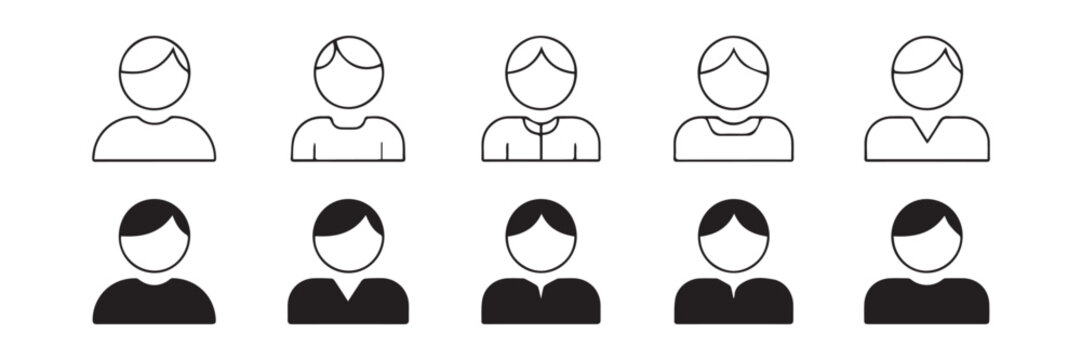 minimal user profile silhouettes and avatars set for apps and websites