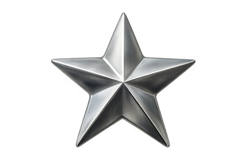 Obraz premium Silver five-pointed star symbol showing metallic texture and reflection, isolated on a transparent background for versatile use