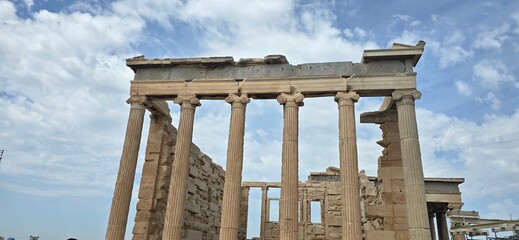 The caryatid porch of the Erechtheion temple, on the Acropolis of Athens, Greece, built between 421...