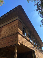 Weathered Wooden House Column, Abandoned Architecture in Vologda, Russia