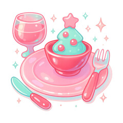 PNG Festive pastel dining illustration