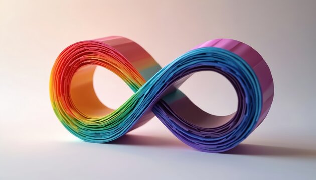 3D infinity symbol in rainbow colors made of paper strips. Neurodiversity, inclusion, autism awareness, acceptance. Vibrant colors blend, representing spectrum diversity, mental health advocacy. - Powered by Adobe