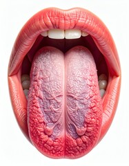 Tongue Health Geographic Tongue Condition, Human Mouth, isolated on white background