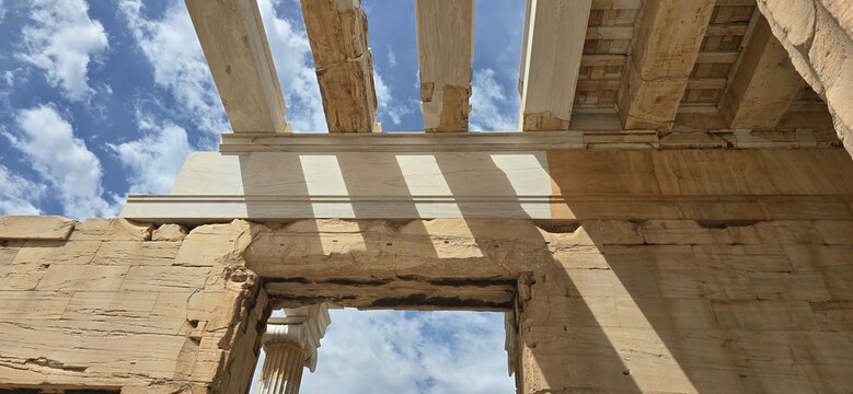 The majestic Propylaea, monumental gateway to the Acropolis, Athens, Greece. It was designed by the architect Mnesicles, 437-432BC.