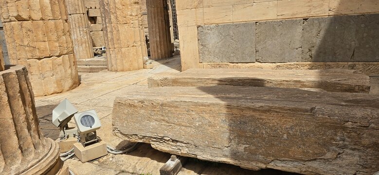 The majestic Propylaea, monumental gateway to the Acropolis, Athens, Greece. It was designed by the architect Mnesicles, 437-432BC.