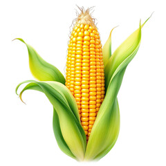 Fresh corn on the cob isolated on transparent background, a vibrant and healthy vegetable, perfect for summer barbecues